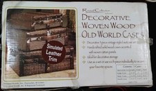 Vintage Sherwood Revival 3 Pc Woven Wood Old World Suitcase Case Set NOS picture
