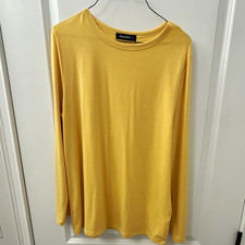 Automet Women’s Yellow Solid Crew Neck Long Sleeve Knit Stretch T-Shirt Size L picture