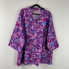 Catherines Button Up Shirt Size 4X Lightweight Cotton 3/4 Sleeves Purple Floral picture