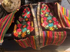 Artisan Guatemalan Jacket Floral Embroidery Velvet Stripe Tapestry BNWOT picture