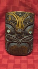 Vintage Maori Koruru Rimu Wood Mask Hand Carved Paua Shell Eyes New Zealand picture