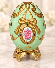 FRANKLIN MINT Faberge Imperial Jeweled Egg Princess Legacy Light green+ stand  picture