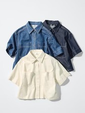 UNIQLO Denim Boxy Shirt S-3XL Short Half-Sleeve 100% Cotton Women 483877 NWT picture
