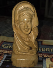 Vintage Hand Carved Olive Wood Madonna Bust 5