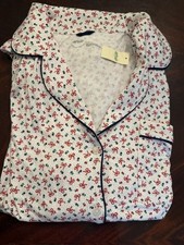 NWT Aerie Overslept Real Soft Pajama Top Large L Muslin Bow Print Piping Sleep picture