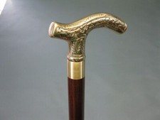 Brass Derby T Handle Walking Stick Foldable 3 fold Cane with Brown Plain Design picture