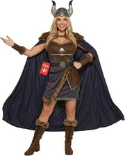 Morph Women`s Viking Costume Nordic Maiden Barbarian Warrior Dress + Helmet Cape picture