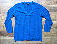 Talbots PS Blue 100% Cotton Knit V-Neck Button Cardigan Sweater Coastal Preppy picture