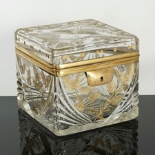 Antique French Cut Crystal Glass Box, Casket, Gilt Bronze Ormolu picture