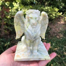 1pc Natural Cauliflower Jade Quartz Carved Angel Lion Skull Crystal Reiki Decor picture