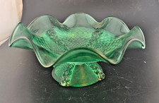 Northwood button panels footed compote, Green 7.5 wide, 3 high iridised picture