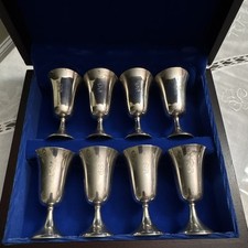 Vintage Wallace .925 sterling Cordial Goblets Set of 8 Monogram B Wood Box picture