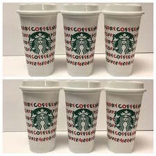 6x Starbucks MERRY COFFEE Reusable Cups Holidays W/Lids Set Xmas NEW picture