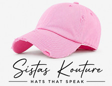 Sistas Kouture Women’s Pink Vintage Distressed Cotton Adjustable Baseball Cap picture