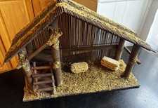 VINTAGE RUSTIC WOODEN NATIVITY STABLE MANGER CRECHE CHRISTMAS - TAIWAN picture