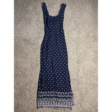 Vintage Knapp Studio California Vintage Navy Polka Dot Maxi Dress Embroidered picture