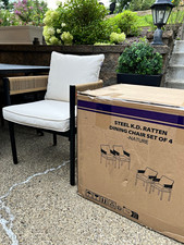 Wayfair Steel KD Rattan Dining Chair Set of 4 with Cushions for DiningRoom Patio picture