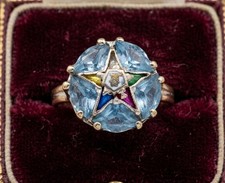 Vintage Order of the Eastern Star Ring Ladies Masonic Ring 10K White Gold Size 5 picture