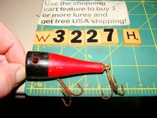 W3227 H ANTIQUE WOODEN GLASS EYED POPPER FISHING LURE picture