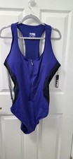 TA3 Scoopy Seamed Zip Contour Ultramarine Black One Piece Swimsuit 2X Reg Long picture