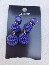 NWT J.Crew Beaded Orb BRUNSWICK BLUE dangle Drop EARRINGS & Dust Bag picture