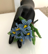 VTG FRENCH BEADED GLASS FLOWER BOUQUET HANDMADE BLUE BLOOMS NEW WITH TAG picture