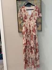 NWT Baltic Born Montaigne Ruffle Maxi Dress Rose Floral Tiered Size M picture