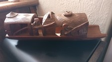 Vintage Chinese Carved Bamboo River Boat Brush Pot Figures 8.5