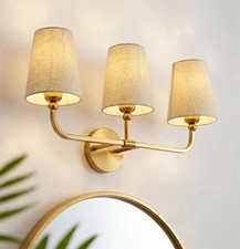 Metwet 3-Light Modern Wall Sconce Brushed Gold Metal/Fabric Shades E26 60W picture