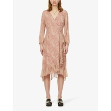 PAIGE X Sanderson Of London Palazzo Silk Midi Wrap  Dress Lipstick Pink NWT M picture