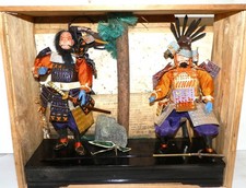 Japanese Samurai Warriors Musha-Ningyo Fabric with Weapons Authentic Vintage  picture