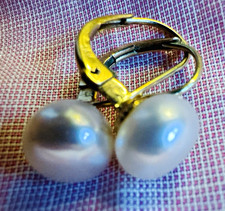 Vintage 14K Yellow Gold Freshwater Pearl Leverback Earrings 1.9g picture