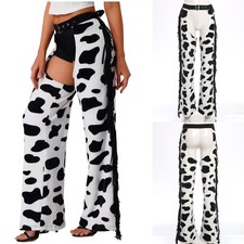 US YiZYiF Womens Cowboy Chaps Cow Print Trousers Halloween Western Tassel Chaps picture