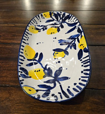 Creative Co-Op DG0085 Hand-Painted Lemon Floral Oval Ceramic Platter 18.3