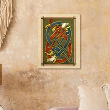 Celtic Cat And Dog Stretched Canvas Art Print Knotwork Wall Decor picture