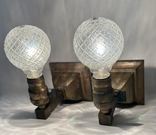Antique Late 1800s Original Gothic Mission Arts Brass Copper Light Wall Sconces picture