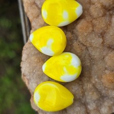 4 pc.  Lot Vintage German Glass Yellow & White Teardrop Beads 18mm picture