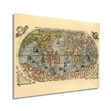1565 World Map - Old Map of Universal Description of All The Known Land Poster picture