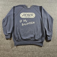 Vintage Bassett-Walker Sweatshirt Mens Medium Blue Jesus Salvation Graphic 80s picture