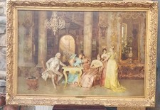 GORGEOUS VTG The Chess Game LARGE Art Print Francesco Beda OrnateGold Tone Frame picture
