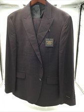 $595 Hickey Freeman Modern Fit Flat Front Solid 2-Piece Suit Wine Size 50Reg 45W picture