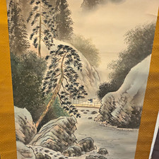 Vintage Silk Japanese Hanging Scroll Landscape picture