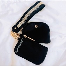 Lululemon Dual Pouch Wristlet Wallet Accessory Keychain Bag Black Gray Gold NWT picture