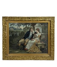 Antique Framed Romantic Courting Scene WASHINGTONS COURTSHIP Painting picture