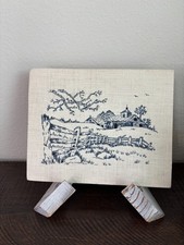 Vintage Country Landscape Crewel Needlework- Handmade 1975 picture