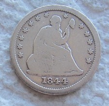 1844-O Seated Liberty Quarter Rare Key Date New Orleans VG Cleaned Scratched picture