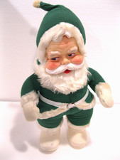 Vintage 1950s RUSHTON Santa Claus Christmas Plush Doll GREEN SUIT Original Tag picture