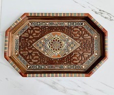 Handcrafted Wooden Tray with Mother-of-Pearl Inlay. 17.7 x 11.2 Inches picture