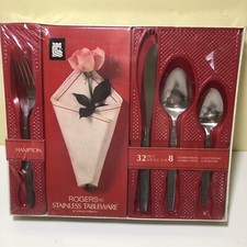 VTG Rogers Hampton Stainless Tableware Flatware Set for 8 NEW IN BOX 32 PCS picture