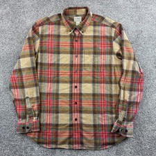 L.L. Bean Flannel Shirt Mens L Large Tan Cotton Plaid Traditional Fit 228061 picture